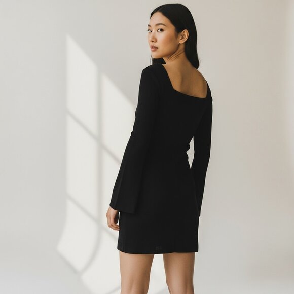 NWOT Princess Polly Mini Dress sz 4 US Black Bell Sleeve Bodycon Stretch - Picture 2 of 13